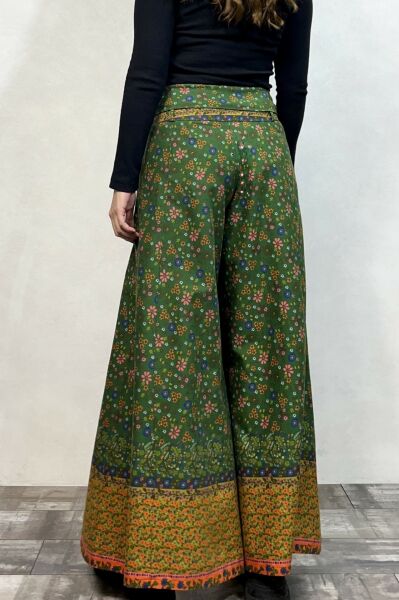Düşük Bel Düğmeli Bol Paça Pantolon - Çigan