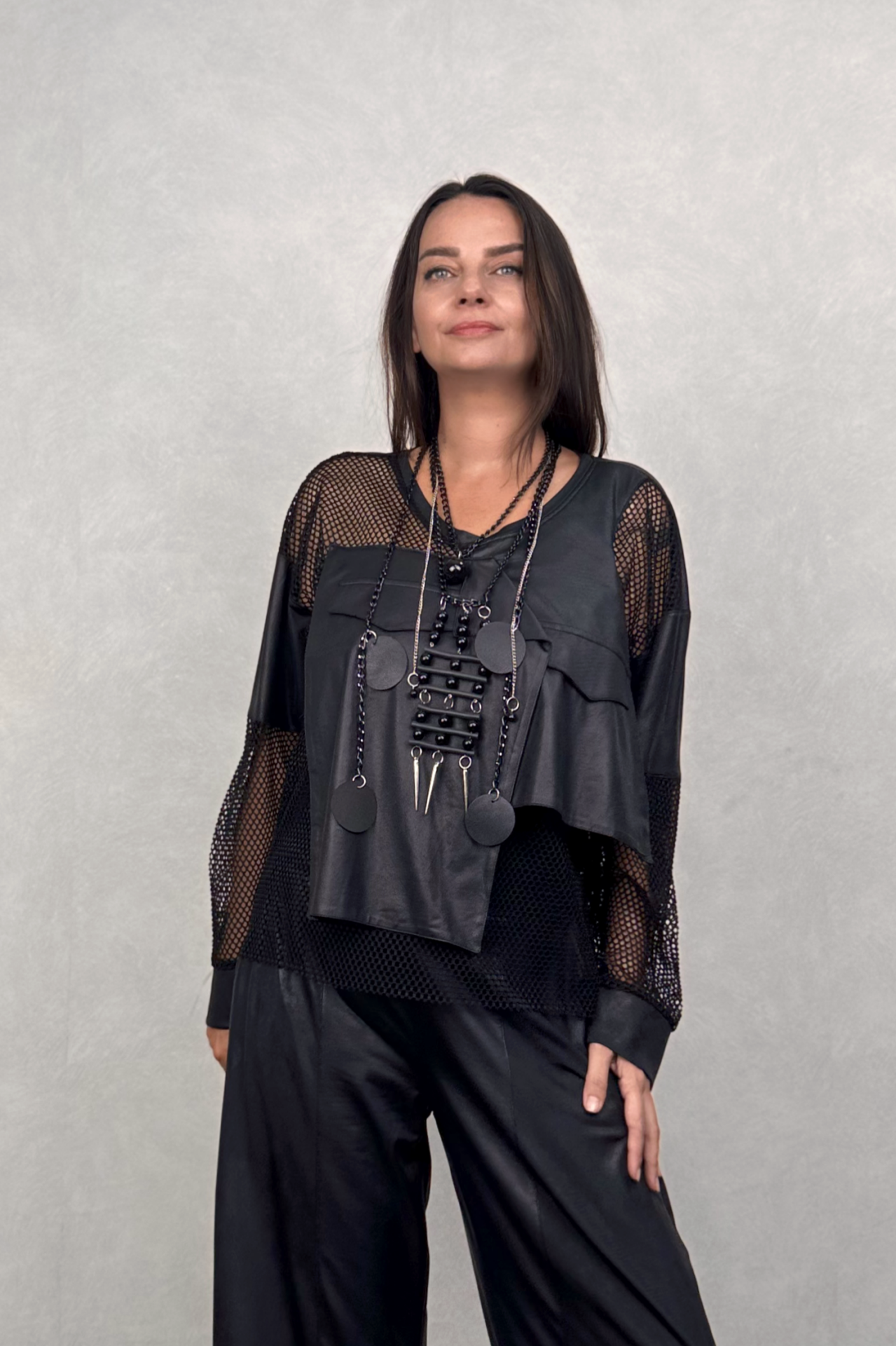 Lamante West Deri Detaylı Bluz - Siyah