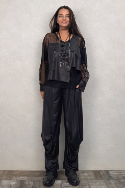 Lamante West Deri Detaylı Bluz - Siyah