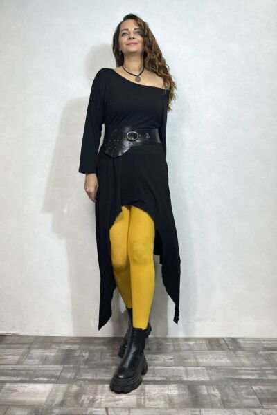 Asimetrik Maxi Uzun Tunik Elbise - Siyah