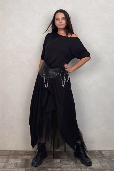 Asimetrik Maxi Uzun Tunik Elbise - Siyah