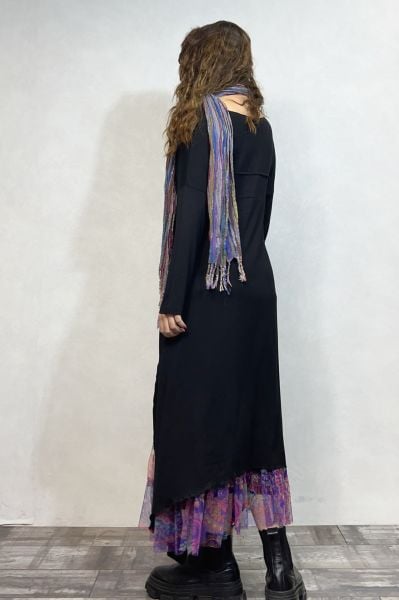 Maxi Viskon Tunik ve Tül Etek Kombin - Siyah Mor Tribal