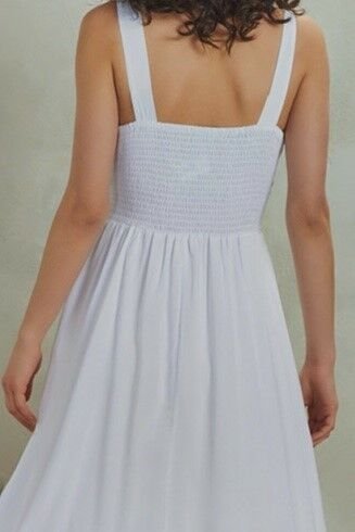 V Yaka Cepli, Şık Kalın Askılı Elbise - Beyaz