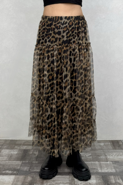 Uzun Tül Etek - Kahve Leo