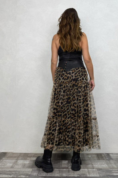 Uzun Tül Etek - Kahve Leo