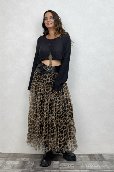 Uzun Tül Etek - Kahve Leo