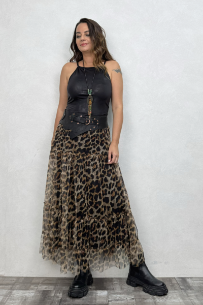 Uzun Tül Etek - Kahve Leo