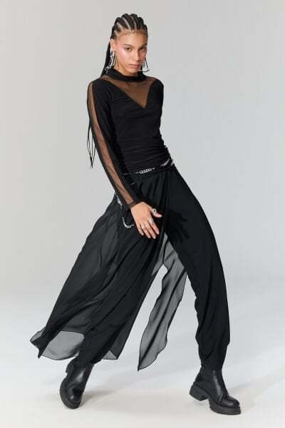 Lamante Lea Tül Kapaklı Pantolon - Siyah