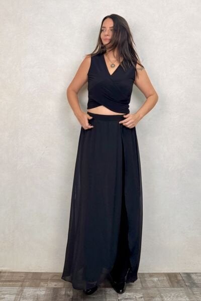 Lamante Lea Tül Kapaklı Pantolon - Siyah