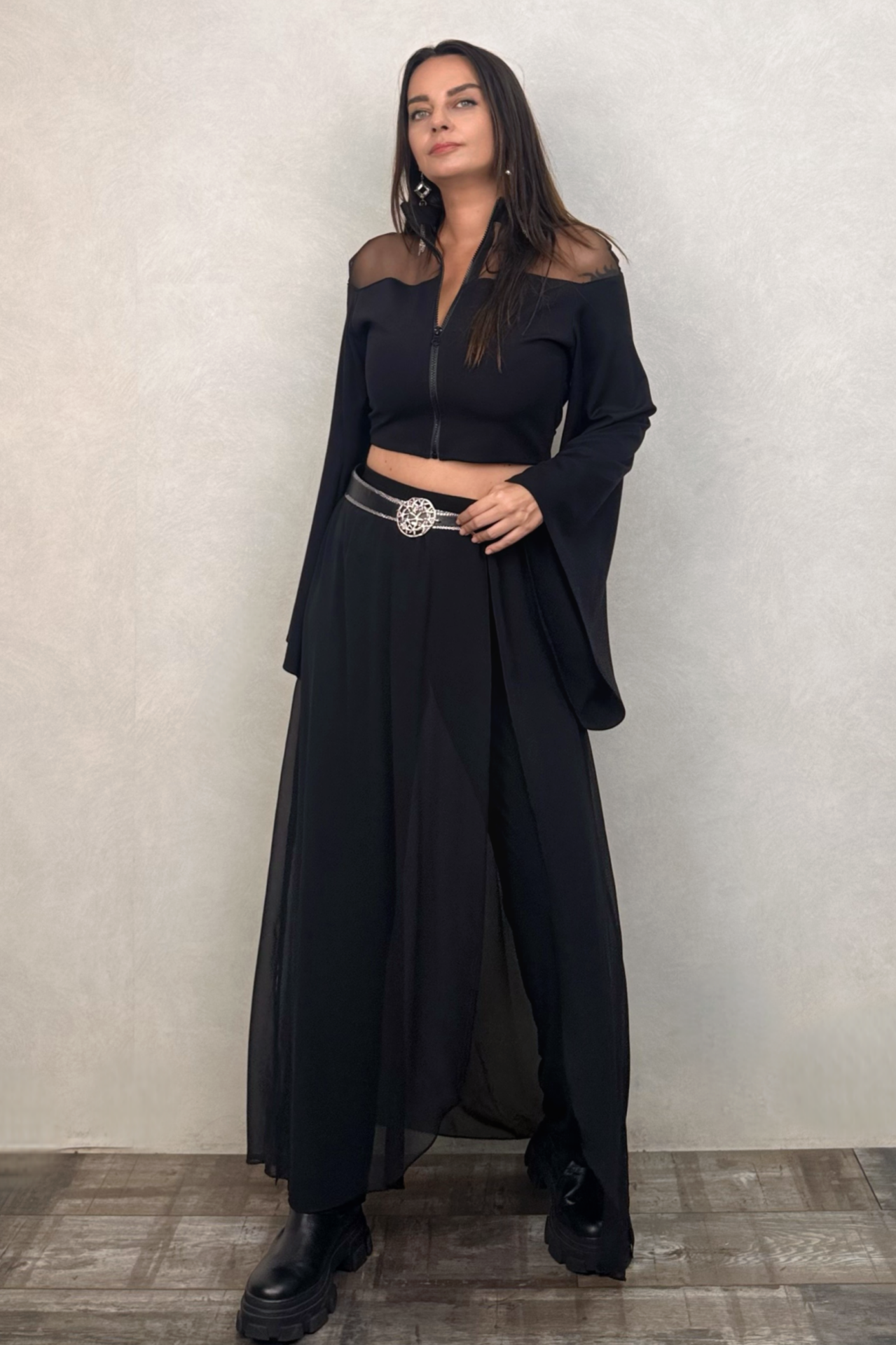 Lamante Lea Tül Kapaklı Pantolon - Siyah