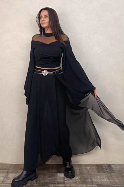 Lamante Lea Tül Kapaklı Pantolon - Siyah