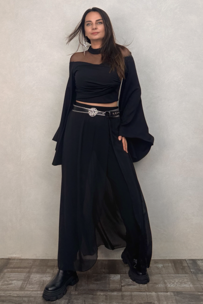 Lamante Lea Tül Kapaklı Pantolon - Siyah