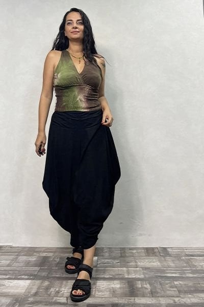 Drape Bel Detaylı Dökümlü Şalvar Pantolon - Siyah