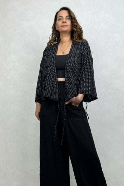 Verona Desenli Müslin Kimono - Siyah