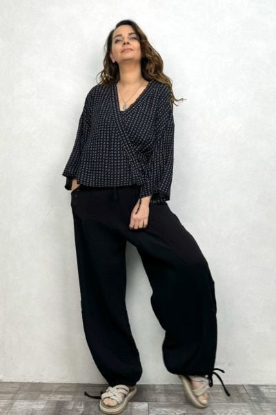 Verona Desenli Müslin Kimono - Siyah