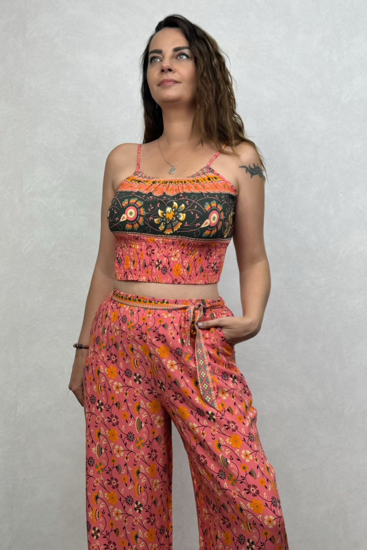 Gypsy Bohem Crop Bluz - Pembe