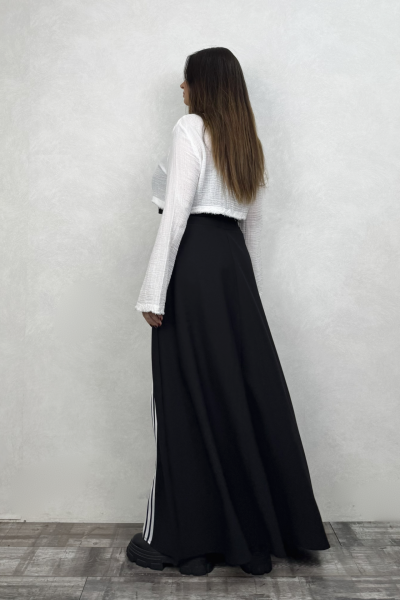 Şerit Detaylı Maxi Etek - Siyah