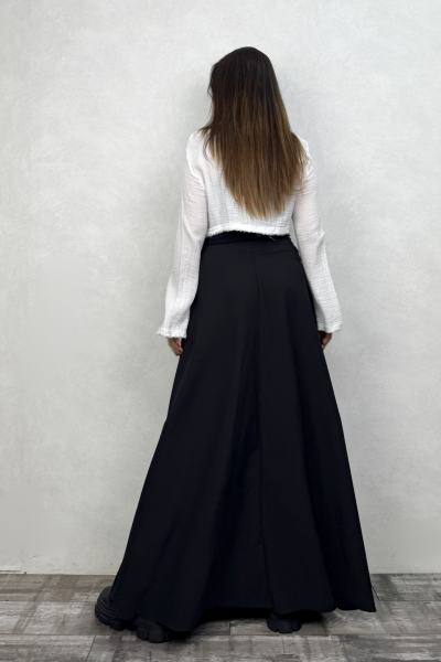 Şerit Detaylı Maxi Etek - Siyah