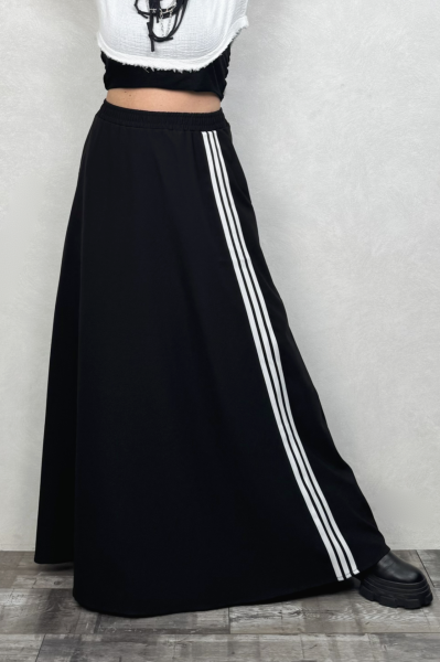 Şerit Detaylı Maxi Etek - Siyah