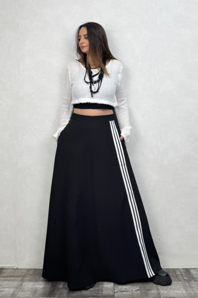 Şerit Detaylı Maxi Etek - Siyah