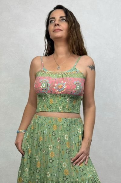 Gypsy Bohem Crop Bluz - Yeşil
