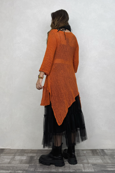 Merserize Tunik ve Tül Etek Kombin - Turuncu Siyah