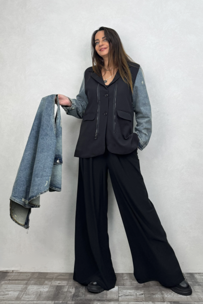 Kot Garnili Yelekli Blazer Ceket - Siyah