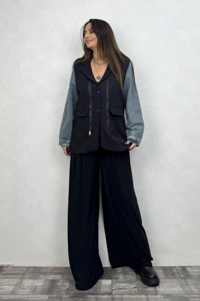 Kot Garnili Yelekli Blazer Ceket - Siyah