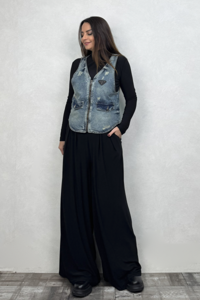 Kot Garnili Yelekli Blazer Ceket - Siyah