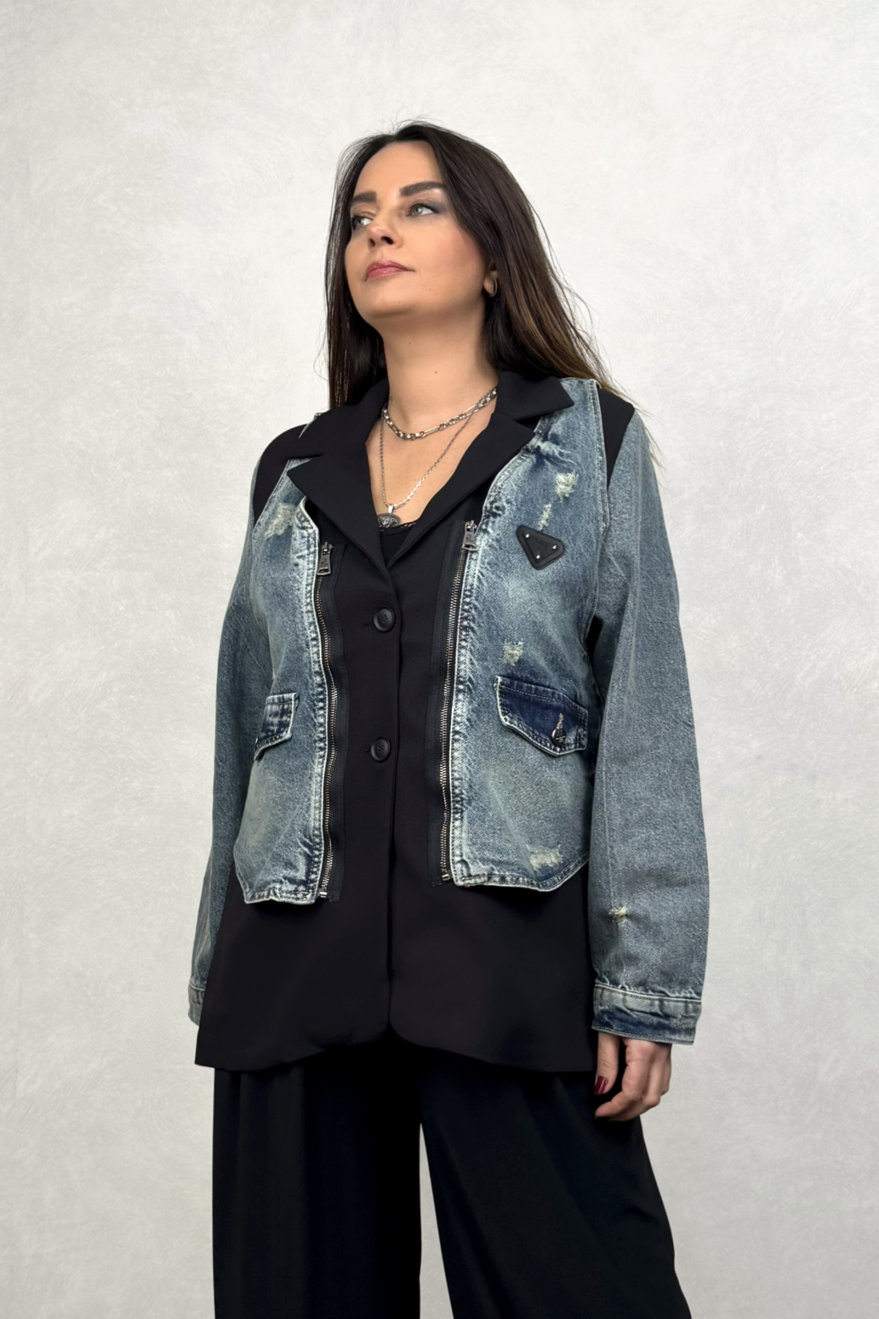 Kot Garnili Yelekli Blazer Ceket - Siyah