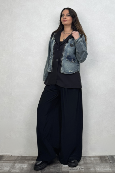 Kot Garnili Yelekli Blazer Ceket - Siyah
