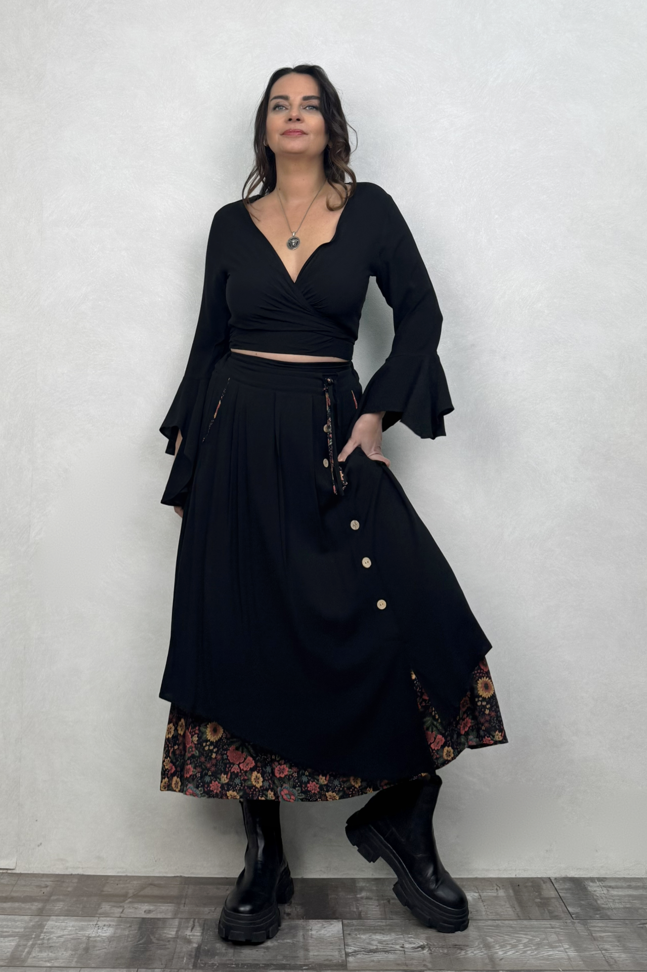 Çift Katlı Polly Gypsy Etek - Siyah