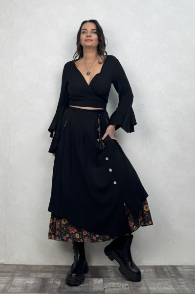 Çift Katlı Polly Gypsy Etek - Siyah