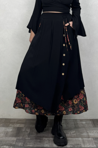 Çift Katlı Polly Gypsy Etek - Siyah