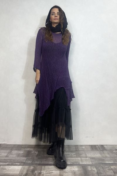 Merserize Tunik ve Tül Etek Kombin - Mor Siyah