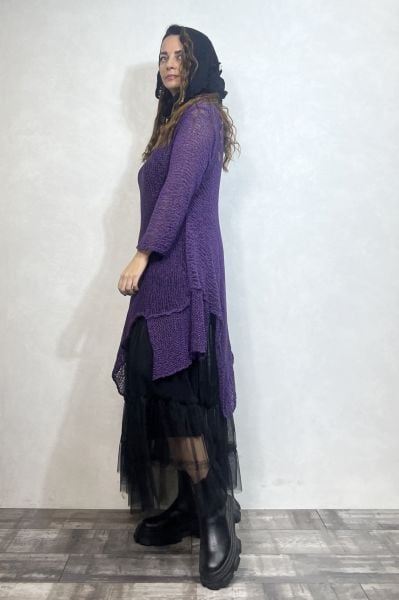 Merserize Tunik ve Tül Etek Kombin - Mor Siyah