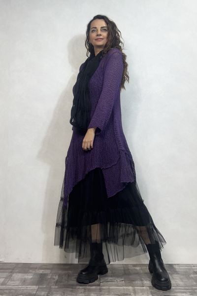Merserize Tunik ve Tül Etek Kombin - Mor Siyah