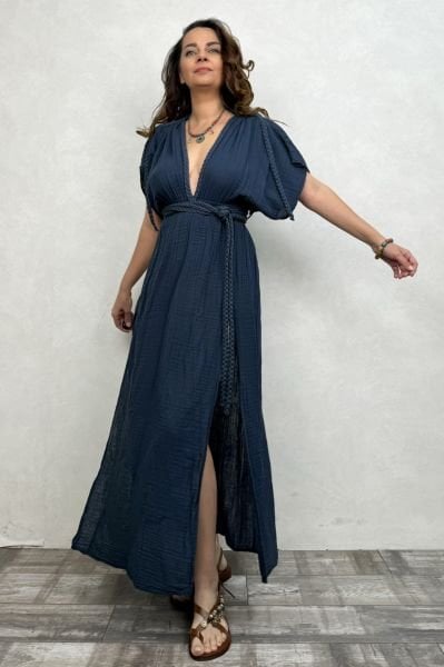 Selene Müslin Elbise Midnight Navy - Petrol