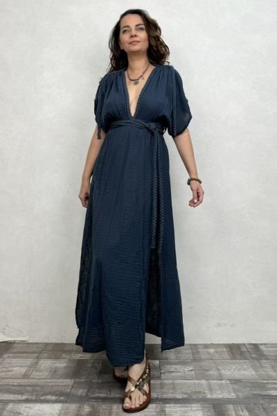 Selene Müslin Elbise Midnight Navy - Petrol