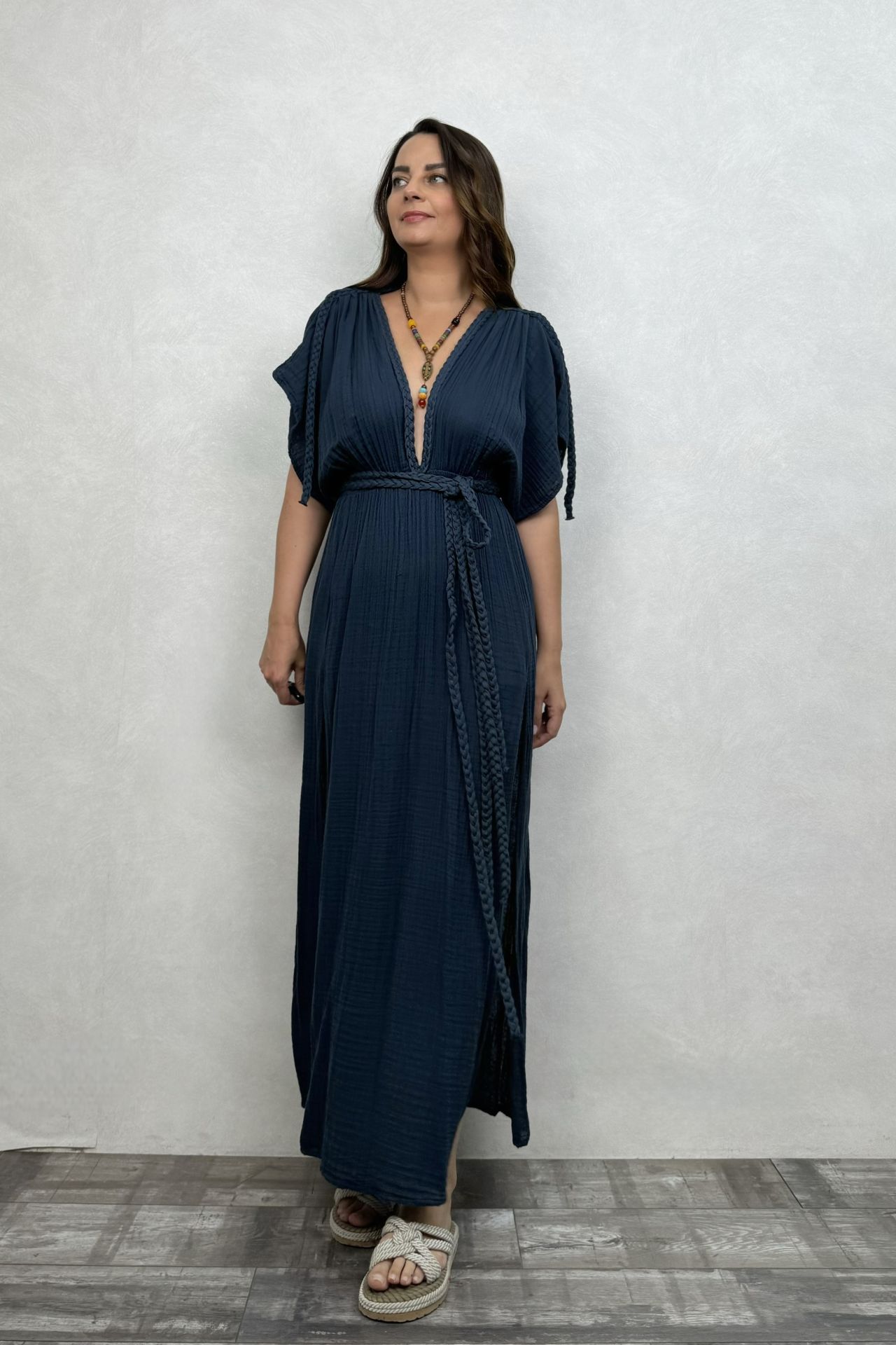 Selene Müslin Elbise Midnight Navy - Petrol