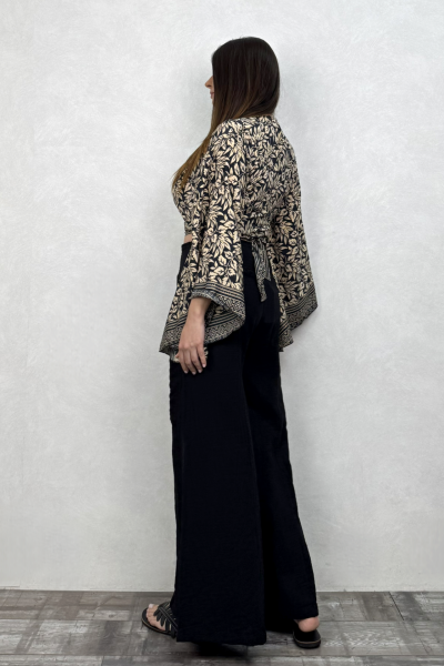 Kimono Kol İpek Bolero Bluz - Siyah Krem
