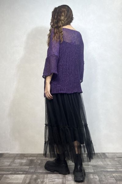 Merserize Bluz ve Tül Etek Kombin - Siyah Mor