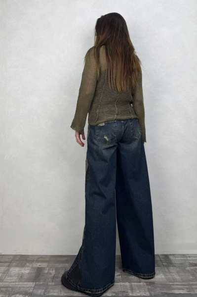 Beli Lastikli Yanları Garnili Detaylı Kot Pantolon - Lacivert