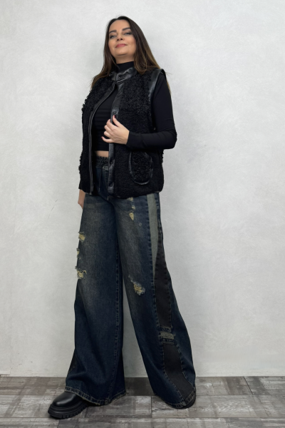 Beli Lastikli Yanları Garnili Detaylı Kot Pantolon - Lacivert