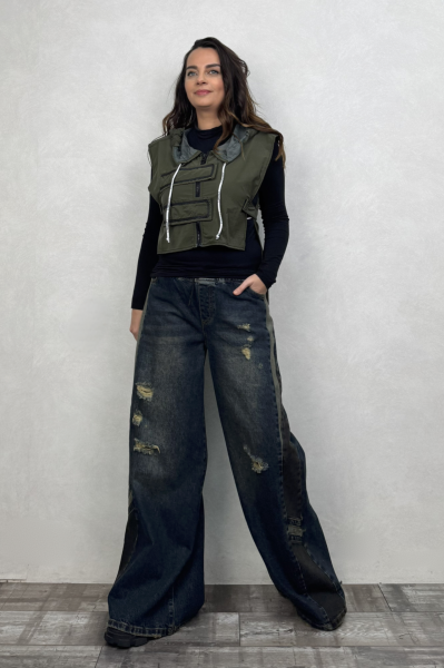 Beli Lastikli Yanları Garnili Detaylı Kot Pantolon - Lacivert