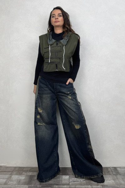 Beli Lastikli Yanları Garnili Detaylı Kot Pantolon - Lacivert