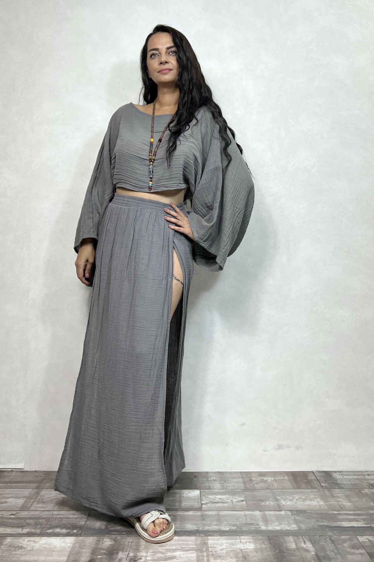 Bia Müslin Etek Dark Grey- Antrasit