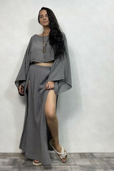 Bia Müslin Etek Dark Grey- Antrasit