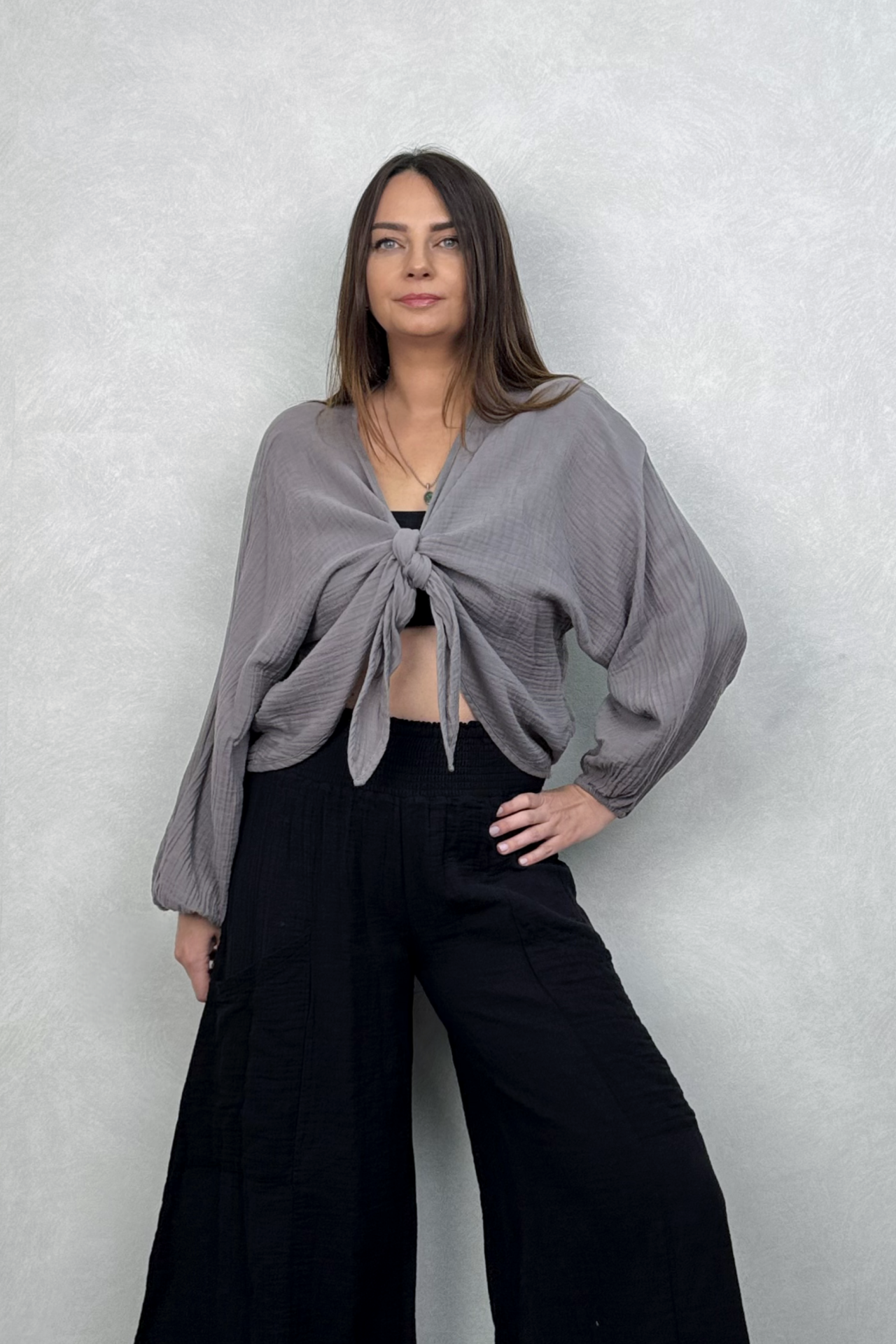 Neptün Müslin Bağlamalı Dark Grey - Gri