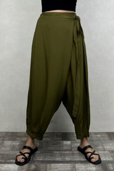 Katlamalı Şalvar Pantolon - Haki